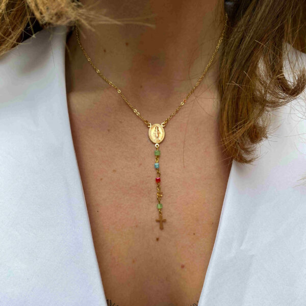 Collar escapulario con cadena cristales de colores - Imagen 3