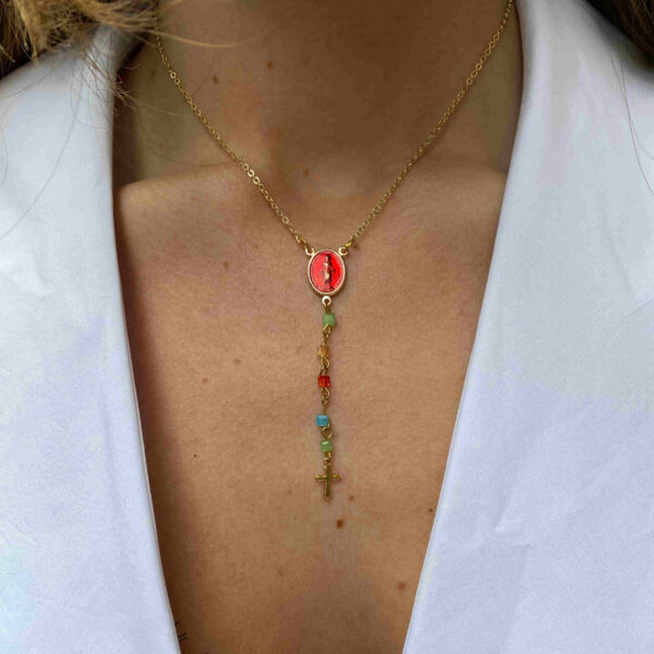 Collar escapulario con cadena cristales de colores - Imagen 6