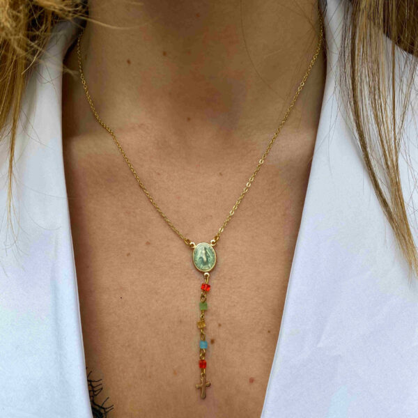 Collar escapulario con cadena cristales de colores - Imagen 7