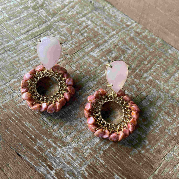 Pendientes base ágata con aro cristales - Imagen 3