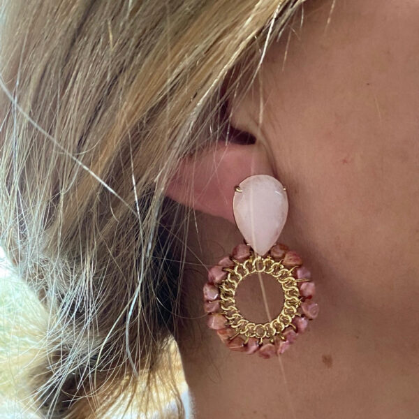 Pendientes base ágata con aro cristales - Imagen 4