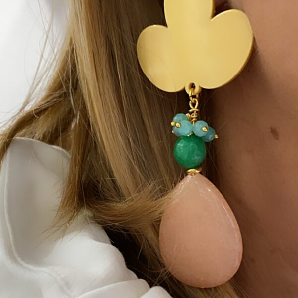 Pendientes lagrima agata con base de acetato dorado - Imagen 3