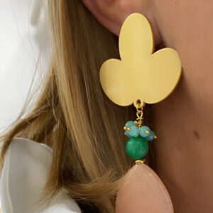 Pendientes lagrima agata con base de acetato dorado