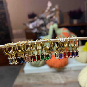Pendientes mini aro con colgante cristal colores