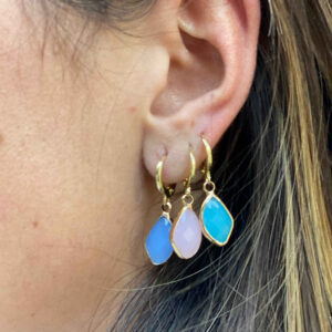 Pendientes mini aro con lagrima cristal colores