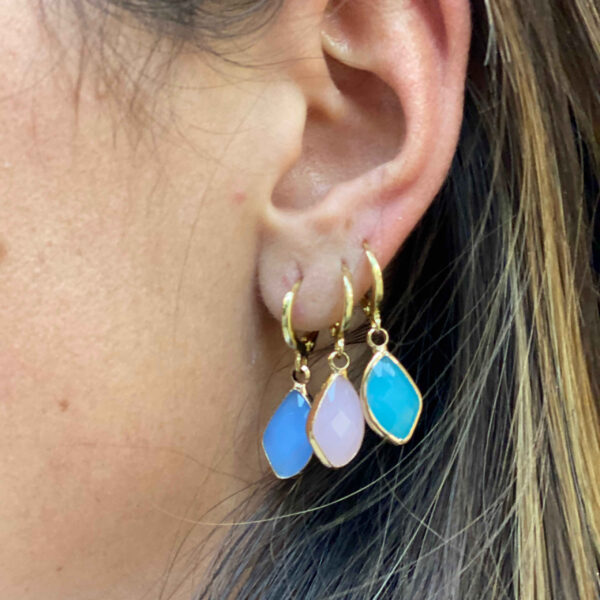 Pendientes mini aro con lagrima cristal colores