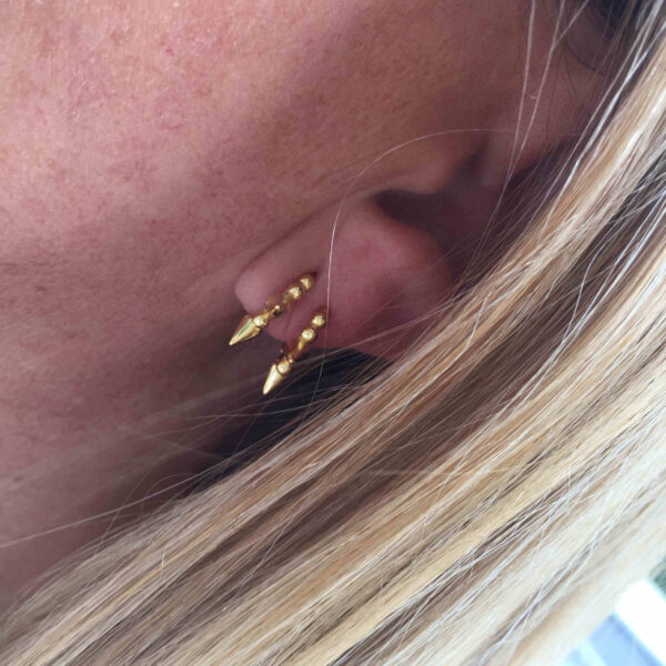 Pendientes Aro con puntos y pinchos  plata 925 baño oro