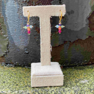 Pendientes mini aro Cruz piedras colores