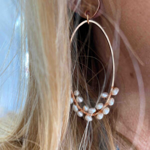 Pendiente aro oval con perlas