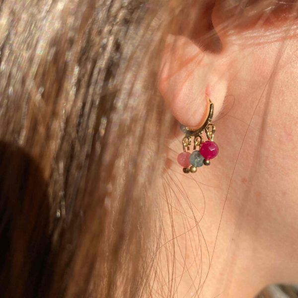 Pendientes  mini aro piedras colores - Imagen 2