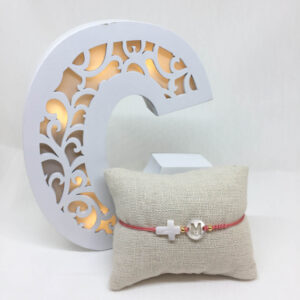Pulsera cruz nacar con inicial