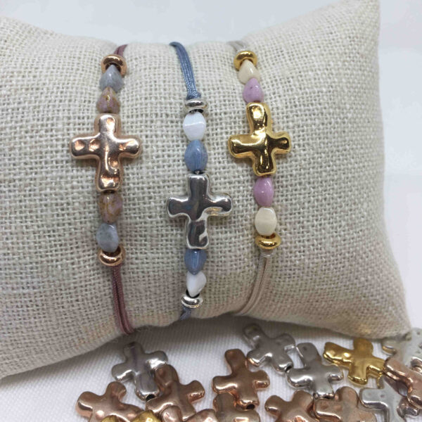 Pulsera cruz metal y cristal - Imagen 2