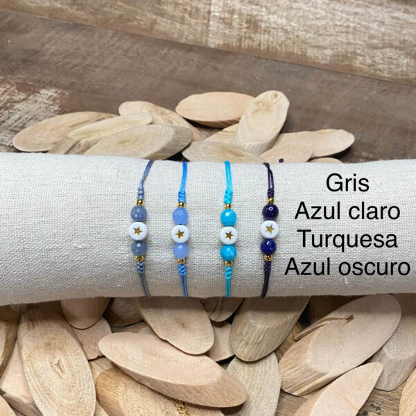 Pulsera hilo nudos con estrella bolitas de piedra y metal - Imagen 2
