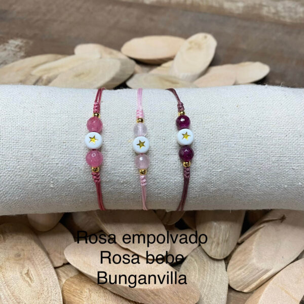 Pulsera hilo nudos con estrella bolitas de piedra y metal - Imagen 4