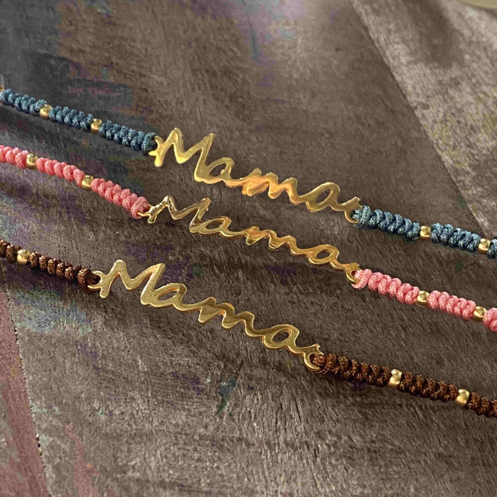 Pulsera mamá hilo y bolas metal