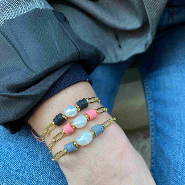 Pulsera perla natural con arcilla y cadena - Imagen 4