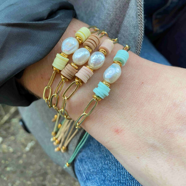 Pulsera perla natural con arcilla y cadena - Imagen 2