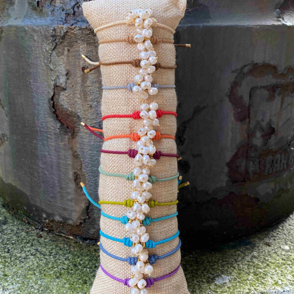 Pulsera cordon con piño perlas naturales - Imagen 3