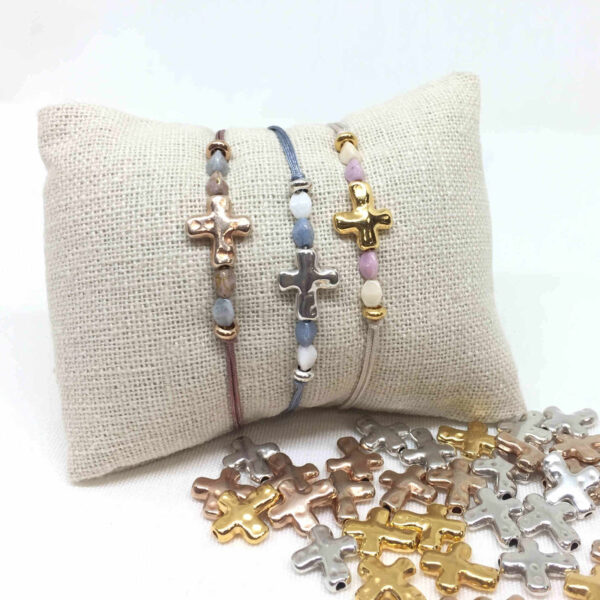 Pulsera cruz metal y cristal
