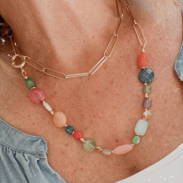 Collar multiposicion de piedras naturales y cadena - Imagen 4