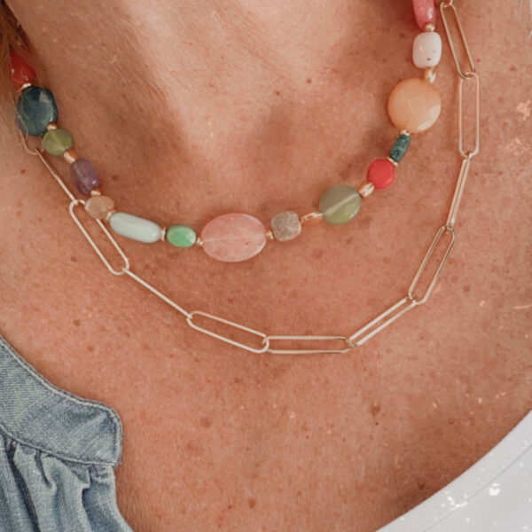 Collar multiposicion de piedras naturales y cadena - Imagen 2