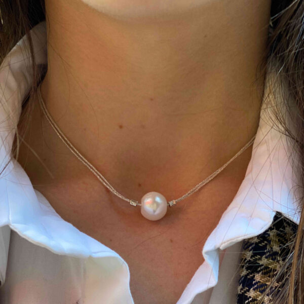 Collar hilo japonés con perla blanca - Imagen 2
