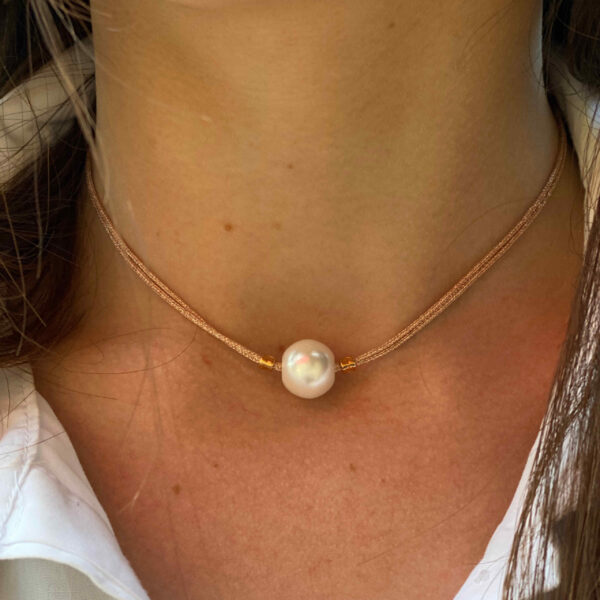 Collar hilo japonés con perla blanca - Imagen 3