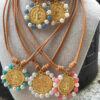 Collar cuero con medalla San Benito dorada y piedras - Imagen 2