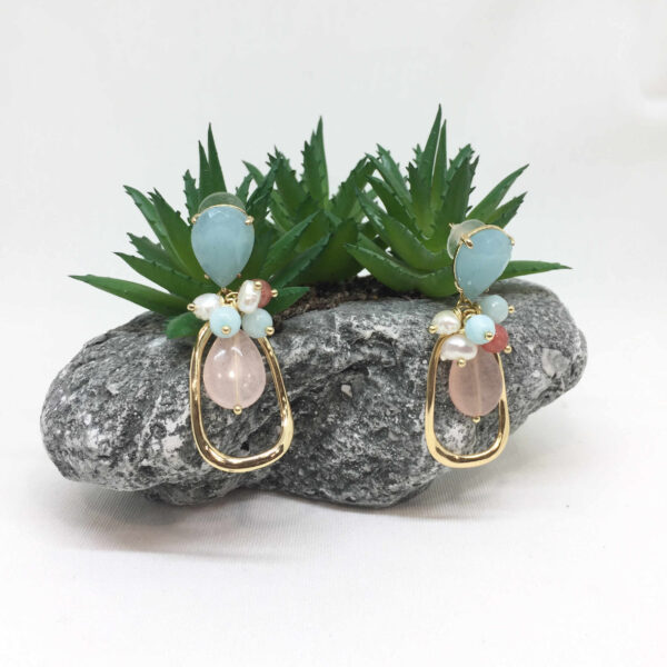 Pendientes piedras jade y perlas - Imagen 2