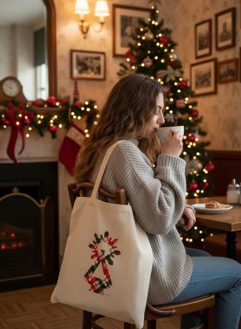 TOTE BAG 38 X 40 VIRGEN COVADONGA CUADRO TARTAN -Bisutería artesanal la Tienda de Ali Tote bag algodón con estampacion virgen en cuadros tartan