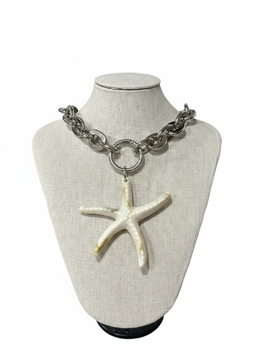 CADENA CON ESTRELLA DE MAR BEIGE -Bisutería artesanal la Tienda de Ali Collar cadena con Estrella de mar - Imagen 2