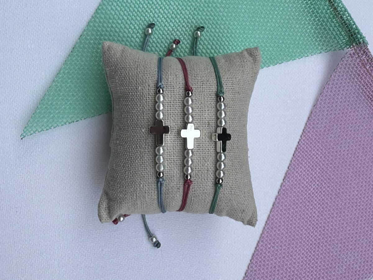 Pack 15 Pulseras cruz hematite con perlitas