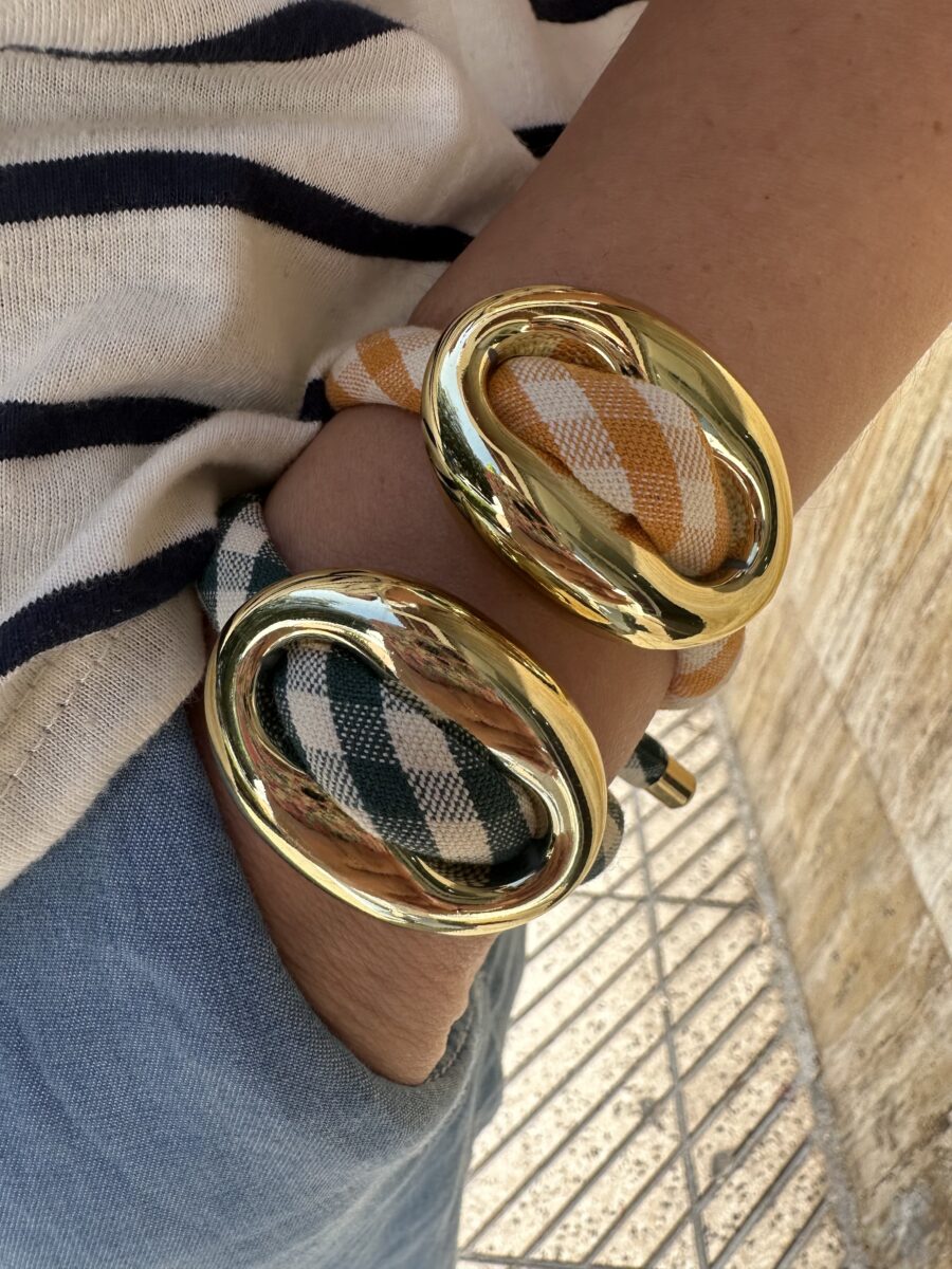 Pulsera calabrote dorado con cordón vichy