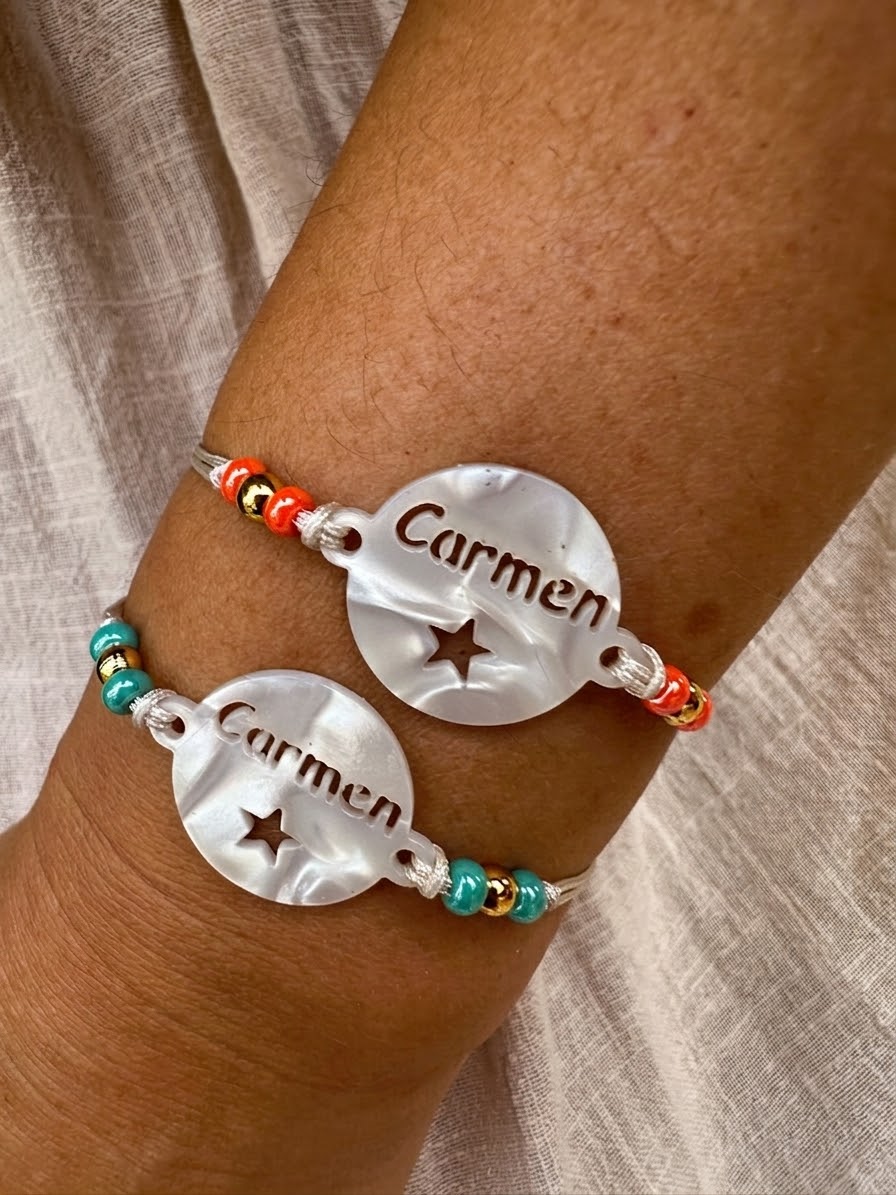 PULSERAS CHAPA NOMBRE ACETATO NACAR BLANCO 1 -Bisutería artesanal la Tienda de Ali Pulsera chapa acetato nacar Carmen - Imagen 2